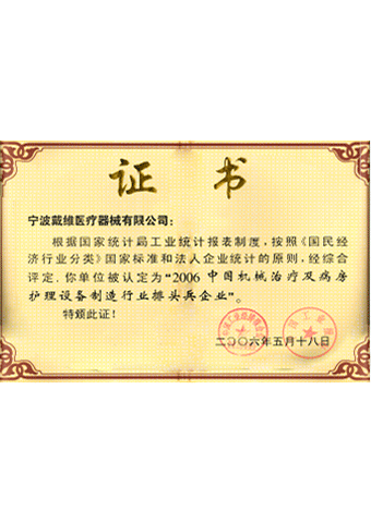 BG大游医疗_2006中国机械治疗及病房护理设备制造行业排头兵企业